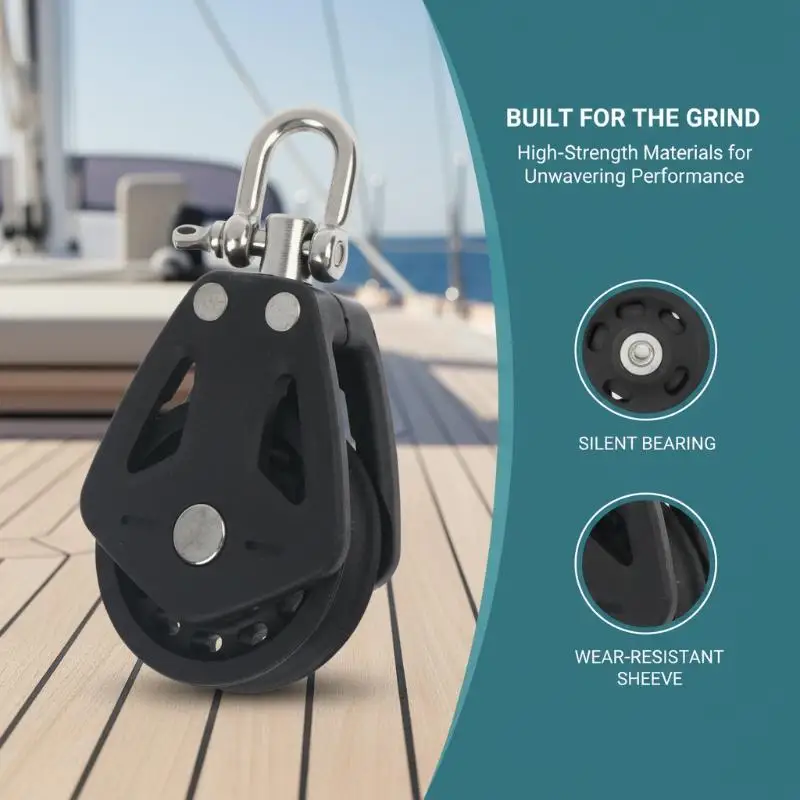 1PCS Black Nylon+Metal Practical Universal High Load Sheave Block Boat Accessories Sailboat Plain Bearing Rope Runner