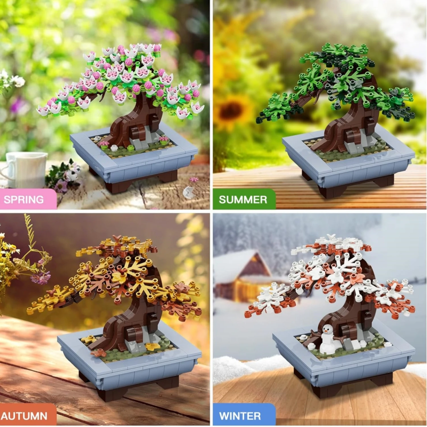 HOGOKIDS Flower Bonsai Tree Building Set 4 Seasons Sakura Bonsai Building Blocks Plant Collection Decorative Kit Christmas Gift