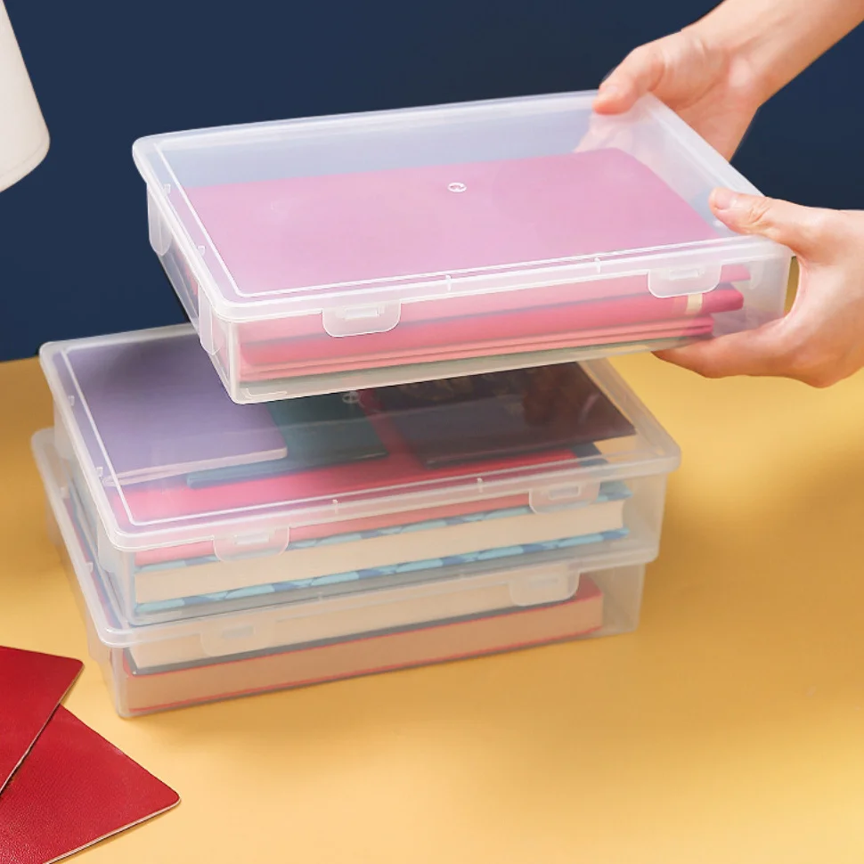 1Pc Transparent Storage Container Plastic Dustproof Box Stationery Jewelry Portable Large Capacity A4 A5 File Organizer Supplies