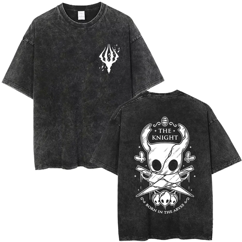 لعبة جوفاء نايت طباعة غسلها تي شيرت الرجال النساء موضة عادية تي شيرتات قطن للجنسين خمر المتضخم قصيرة الأكمام تي شيرت #3