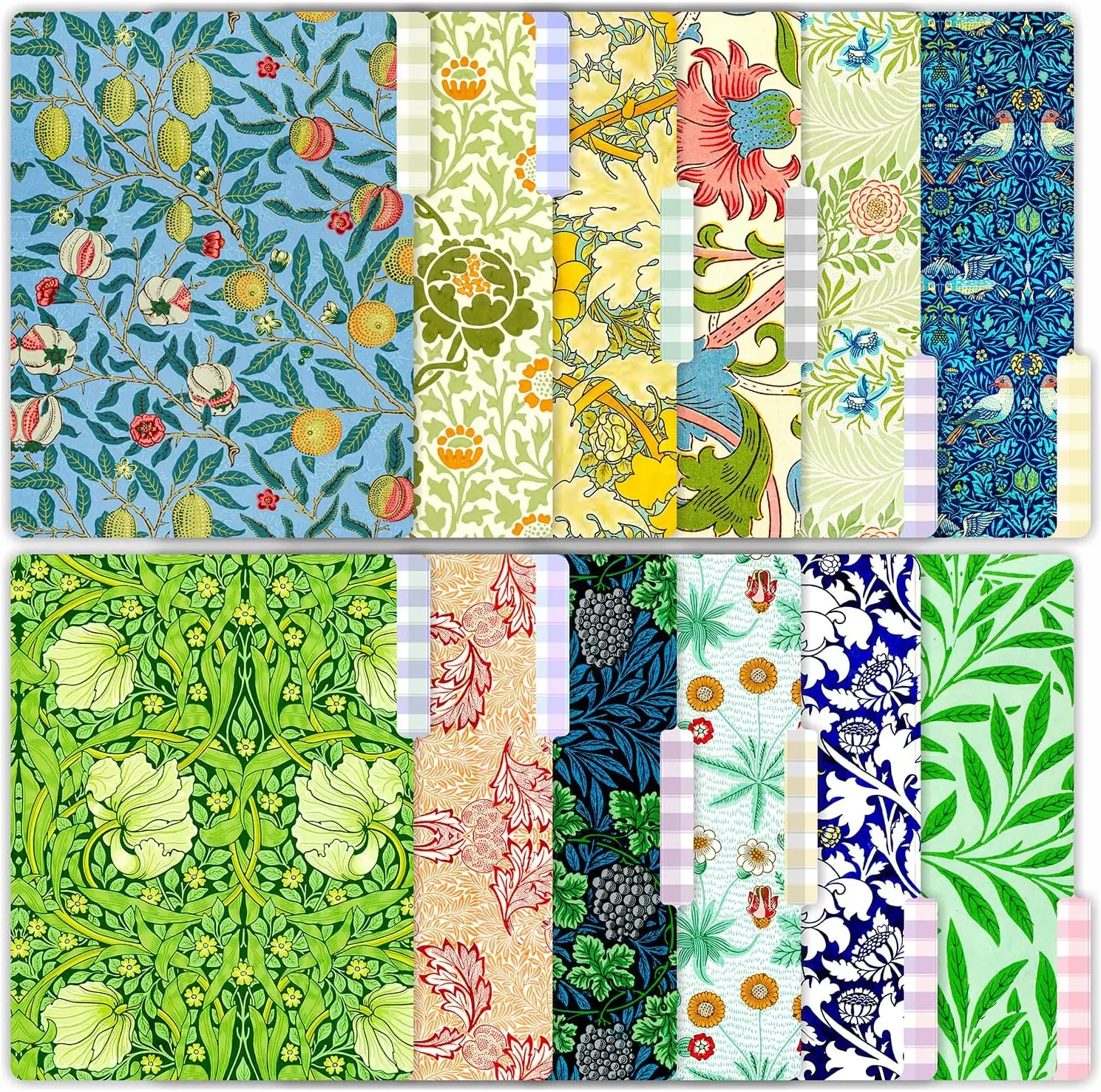 

Набор из 12 декоративных папок для документов, с вырезом 1/3, с различными положениями для вкладышей, формат Letter, матовая ламинация, для офиса и школы