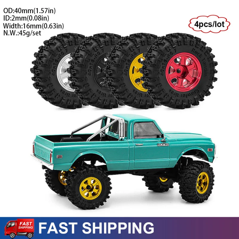 4pcs 40mm 0.7 inch Metal Deep Dish Beadlock Wheel and Tire For 1/30 RC Crawler Car SCX30 Ascent-32 Upgrade Parts Accessories