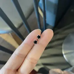 Simple Small Stud Earrings Black Love Heart Star Geometric Round Square Dripping Oil Ear Studs Unisex Fashion Jewelry All-match