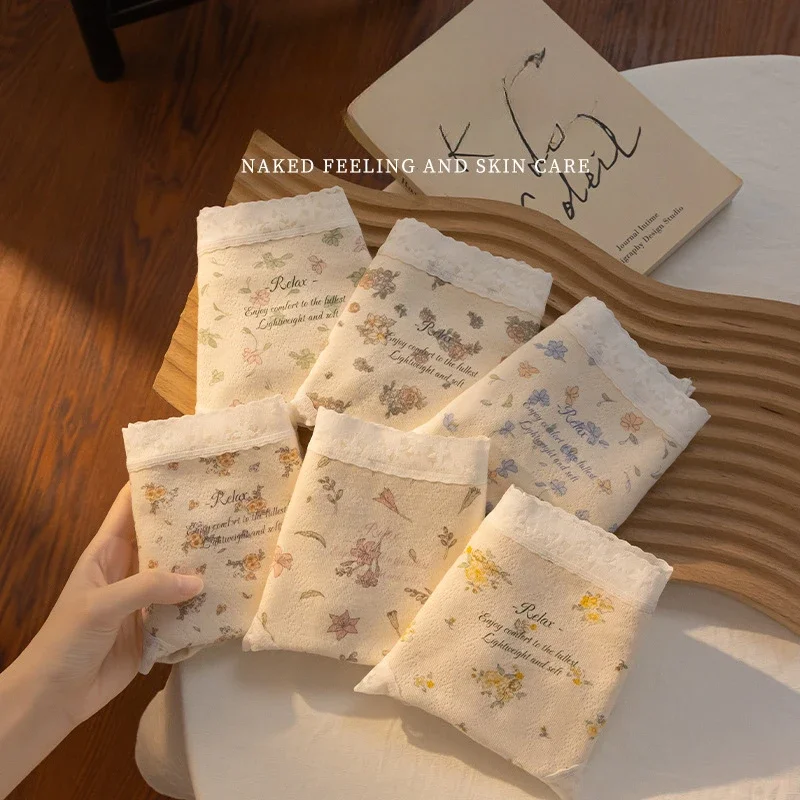 

Floral Lace Cute Sexy Lingerie Cotton Women Panties Breathable Cozy Briefs Japanese Women's Intimates For Students Girls Ladies