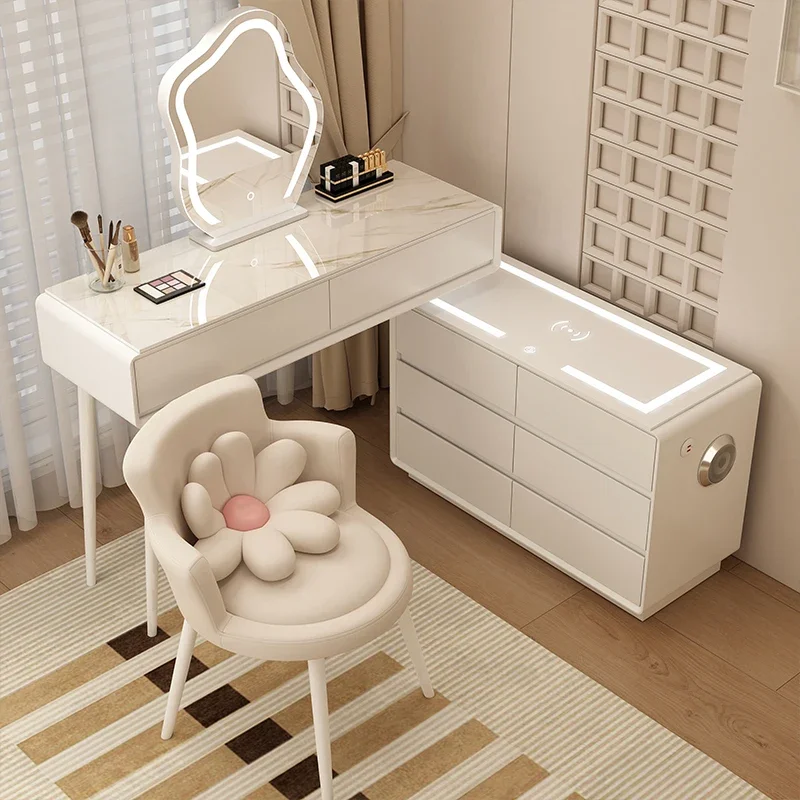 Cream Style Dresser Solid Wood Luxury Intelligence Makeup Dressing Table Bedroom Unique Mesa Para Maquillaje Furniture Home