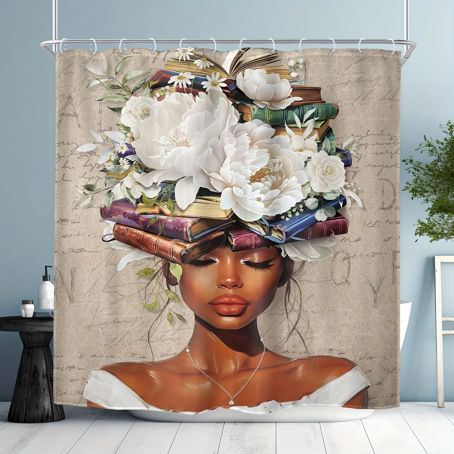 

Элегантная африканская женщина с красочной водонепроницаемой занавеской для душа — идеально подходит для добавления яркого и культурного принта