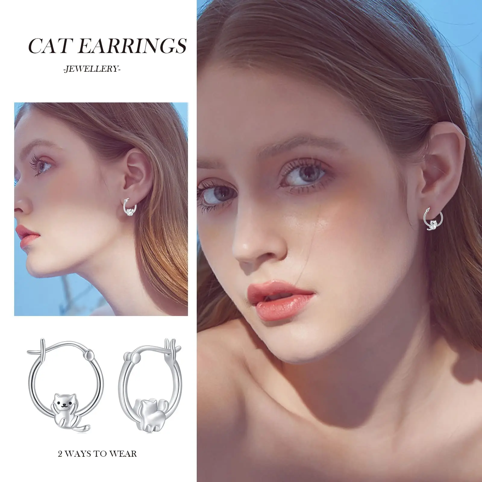 Animal Hoop Earrings Silver Color Simple Fashion Cat Earrings for Kid Daughter Christmas Jewelry Present