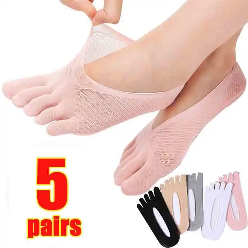 1/3/5 Pairs/Lot Women Summer Five-Finger Socks Ultrathin Funny Toe Invisible Boat Sokken Breathable Short Low Ankle Sox Non-slip