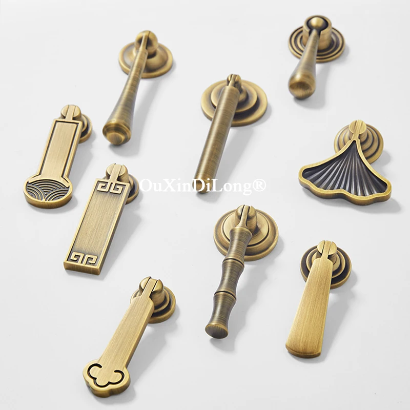 Retro European 8PCS Solid Brass Bronze Pendant Pulls Handles Drawer Knobs Cupboard Wardrobe Closet Cabinet Door Pulls Decoration