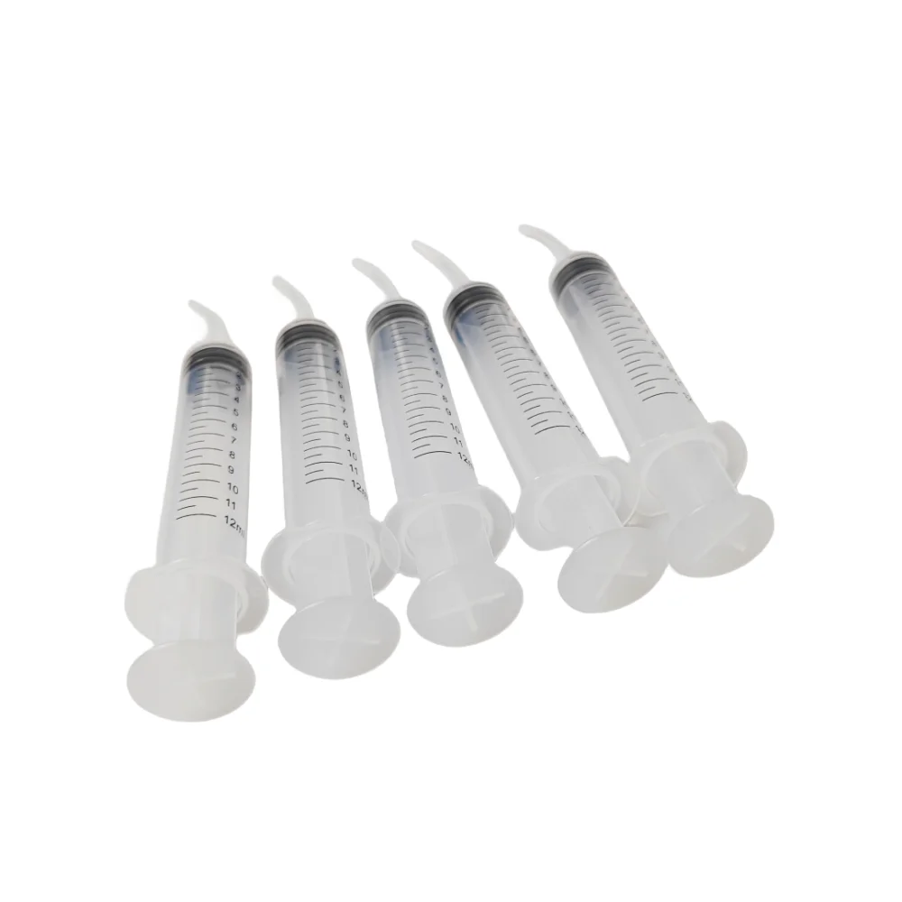 5Pcs Dental Syringe Irrigation With Curved Tip 12cc Transparent Needle Tube Dentist Use Material Oral Hygiene Care Tools