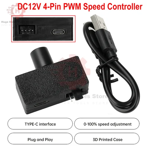 4-Pin PWM Fan Speed Regulation Controller DC 12V USB to Type-C Power Supply DIY Water-cooling Cooling Pulse Width Modulation