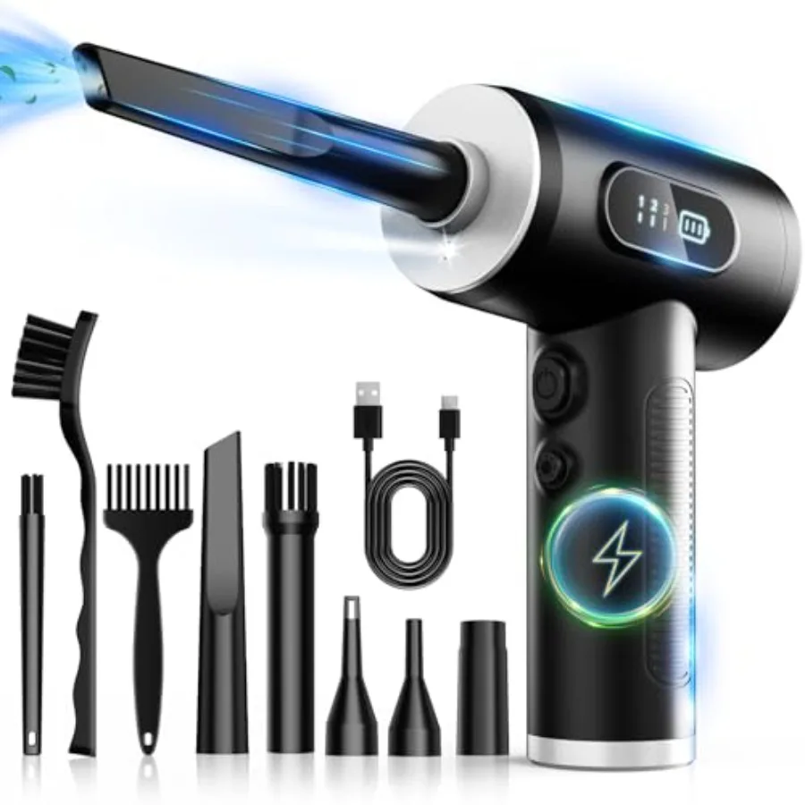 

Compressed Air Duster-3 Gear Adjustable 100000RPM Electric Air Duster with LED Light Rechargeable Cordless Air Blower for Keybo