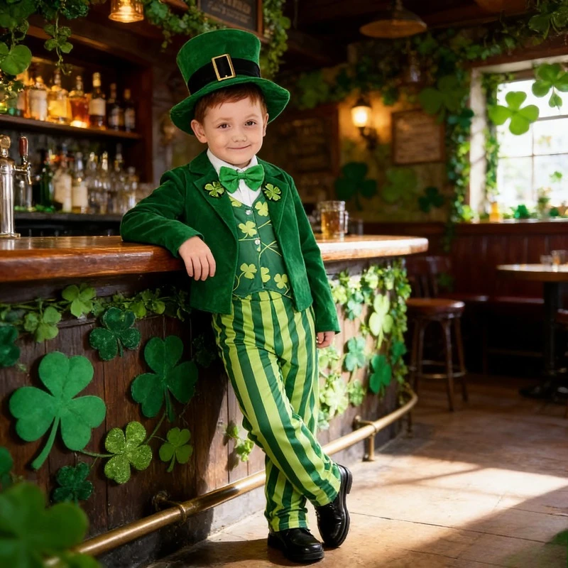 

Irish Clover Suit Dress Green St Patricks Day Party Outfit Carnival Costume