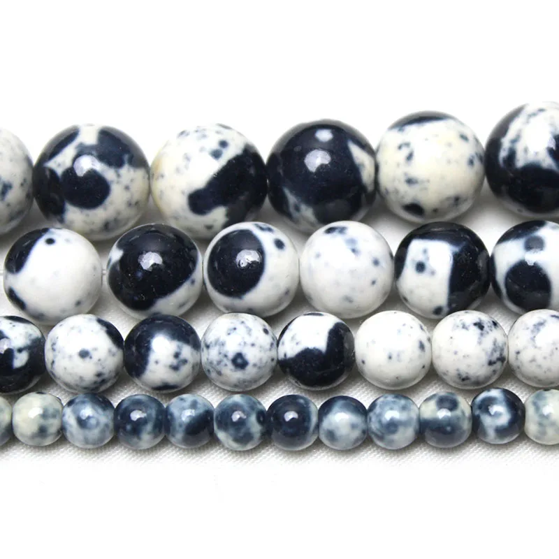 Natural White Black Rain Jaspers Stone Round Loose Spacer Beads For Jewelry Making DIY Bracelet 4/6/8/10/12mm Wholesale