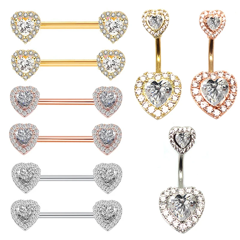 Titanium Steel Nipple Shield Piercing 14G Zircon Heart Barbell Belly Pierrcing Nipple Rings Body Jewelry for Women Sexy Gift