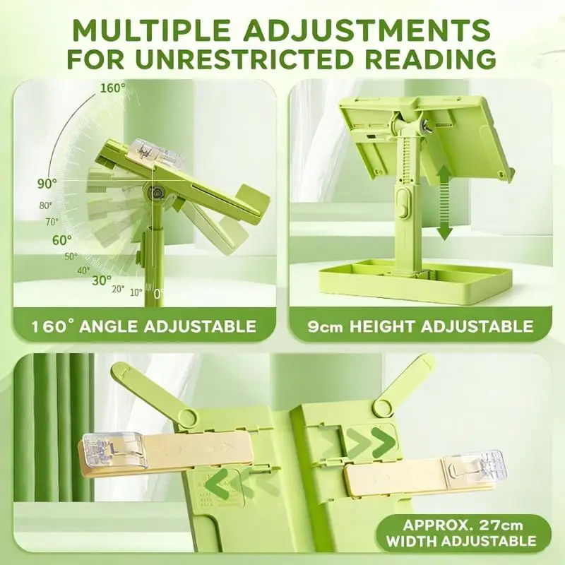 

31BA Foldable Plastic Reading Stand Adjustable Textbook Stand Folding Book Rest with Page Clips for Book Tablet Music Scores