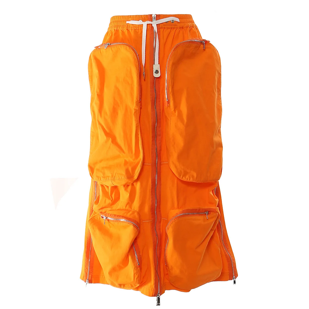 Orange Luxury Multi Pockets Cargo Skirts Womens 2026 New Fashion High Elastic Waist Zipper Slash Neck Dress or Midi Skirt Female