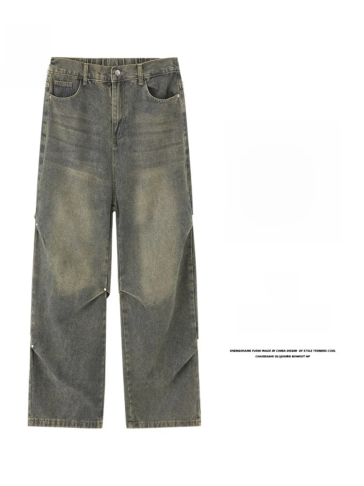 

Мужские джинсы Rampo прямого кроя со средней посадкой, из смесового хлопка и полиэстера, в американском стиле, повседневные, свободного кроя, для осени