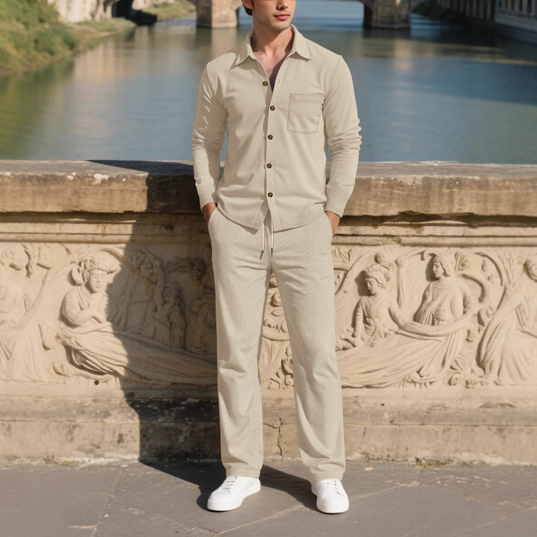 

Мужской вельветовый комплект: рубашка на пуговицах, кардиган, брюки с длинным рукавом. Новинка для всех сезонов, удобный, стильный, трансграничный.