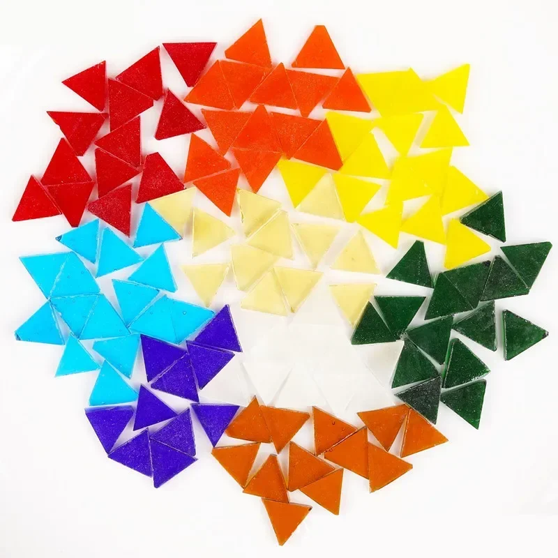 170pcs(100g/3.52oz) Mica Mosaic Tiles Mixed Color Triangle Glass Tile Beautiful Colored DIY Mosaic Crafts Making Materials