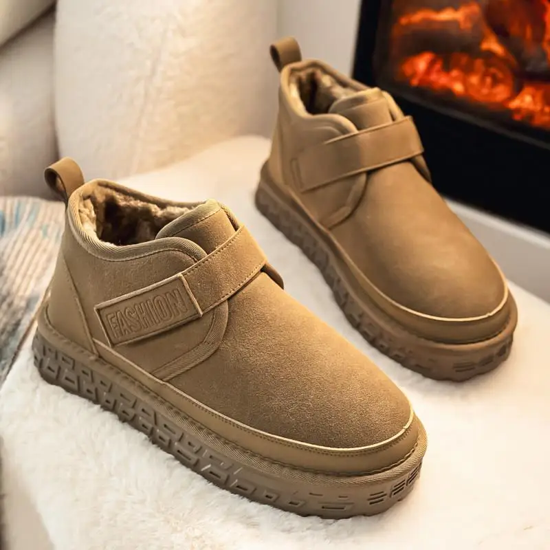 Men's Winter Snow Boots Fleece Lined Fur Integrated Waterproof Anti Slip Large Size Bread Shoes Warm Comfortable Mid-Cut Cott...