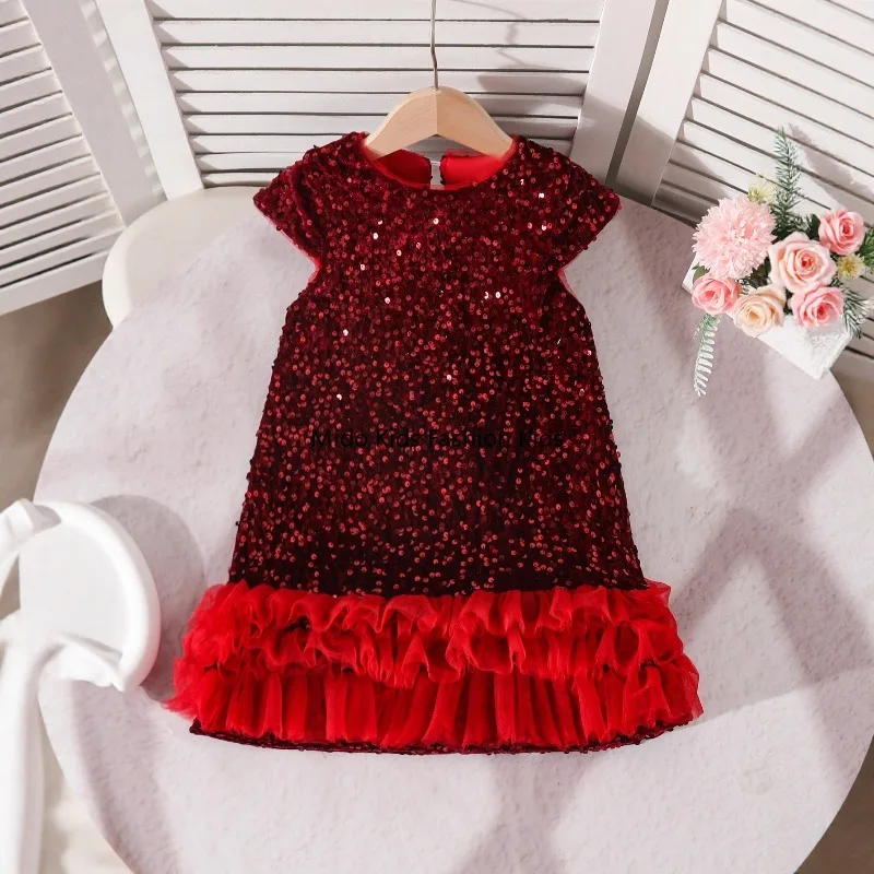 Princess Dress for Girls Autumn Style Dress Birthday Gown 2025 Autumn/Winter Sequined Banquet Princess Dress