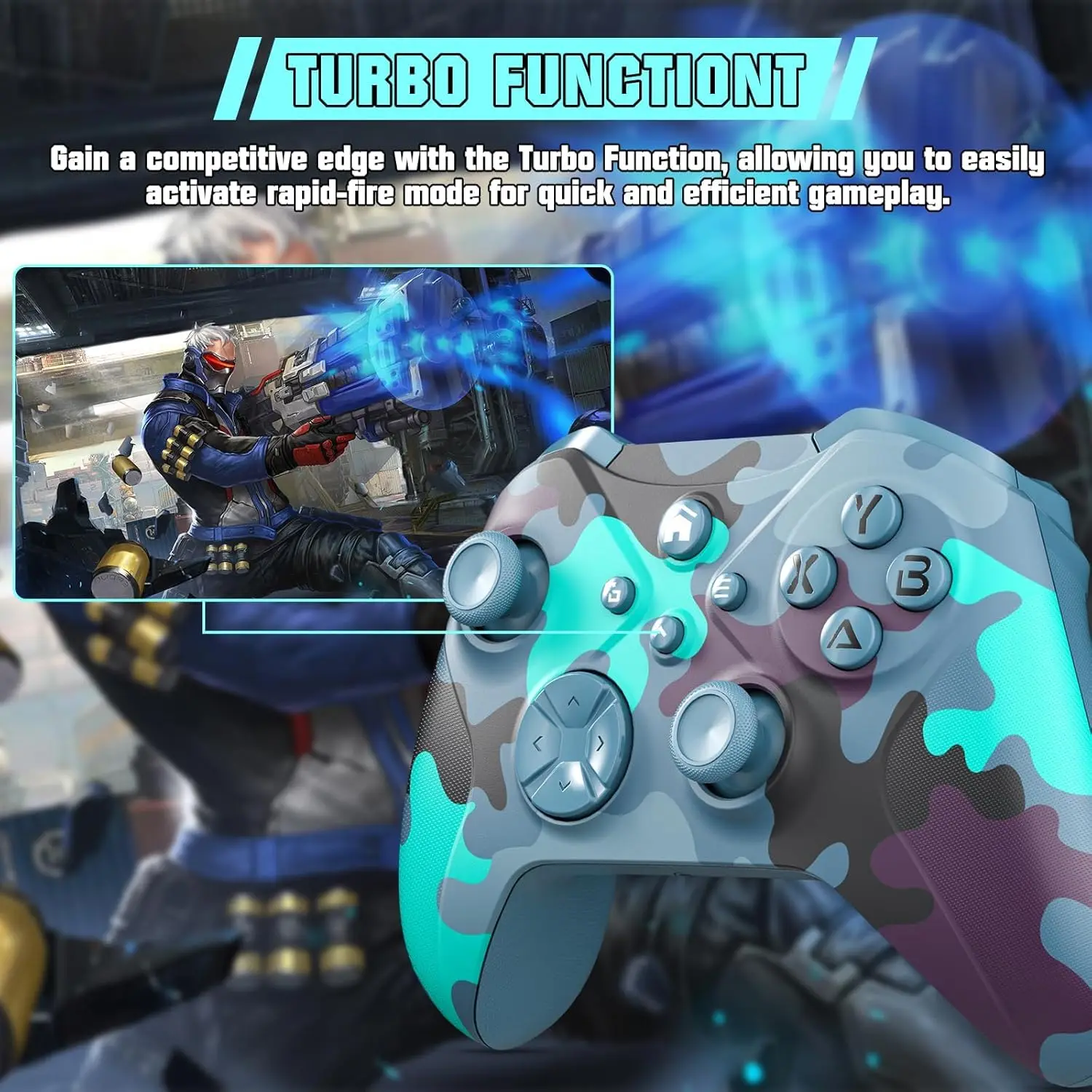 وحدة تحكم ألعاب لجهاز Xbox One S/X/Series S/X/PC عصا تحكم للألعاب مع مستشعر جيروسكوبي 6 محاور، اهتزاز قابل للتعديل، لوحة ألعاب TurboFunction