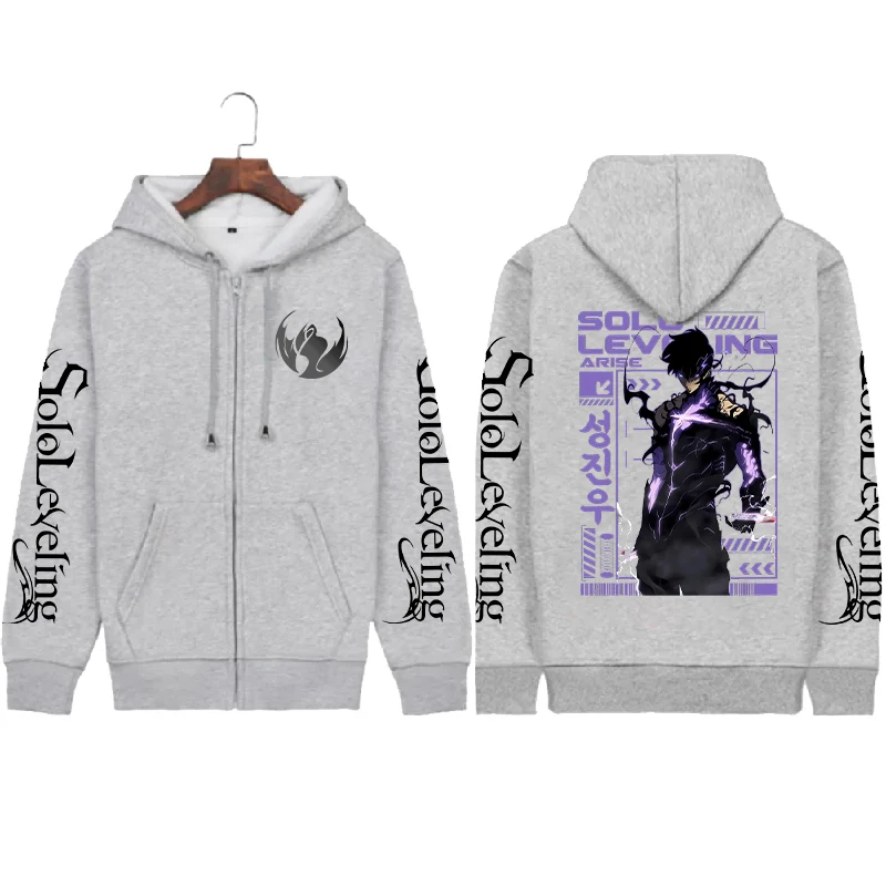 Solo Leveling Sung Jin Woo Zip Up Hoodie Anime Printed Sweatshirt Men Unisex Long Sleeve Fleece Loose Hooded Zipper Streetwear