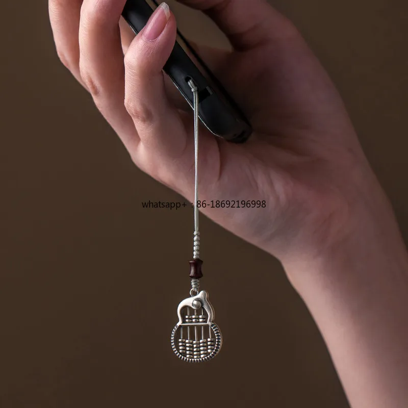 Exquisite Gourd Mobile Phone Pendant Lucky Abacus Sterling Silver Mobile Phone Chain Lanyard U Disk Pendant Premium Jewelry