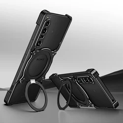 Rimless Magnetic Metal Case For Sony Xperia 1 V 1 IV 5 10 V Aluminum Alloy Bumper 360° rotate Stand Lens Protective Frame Cover