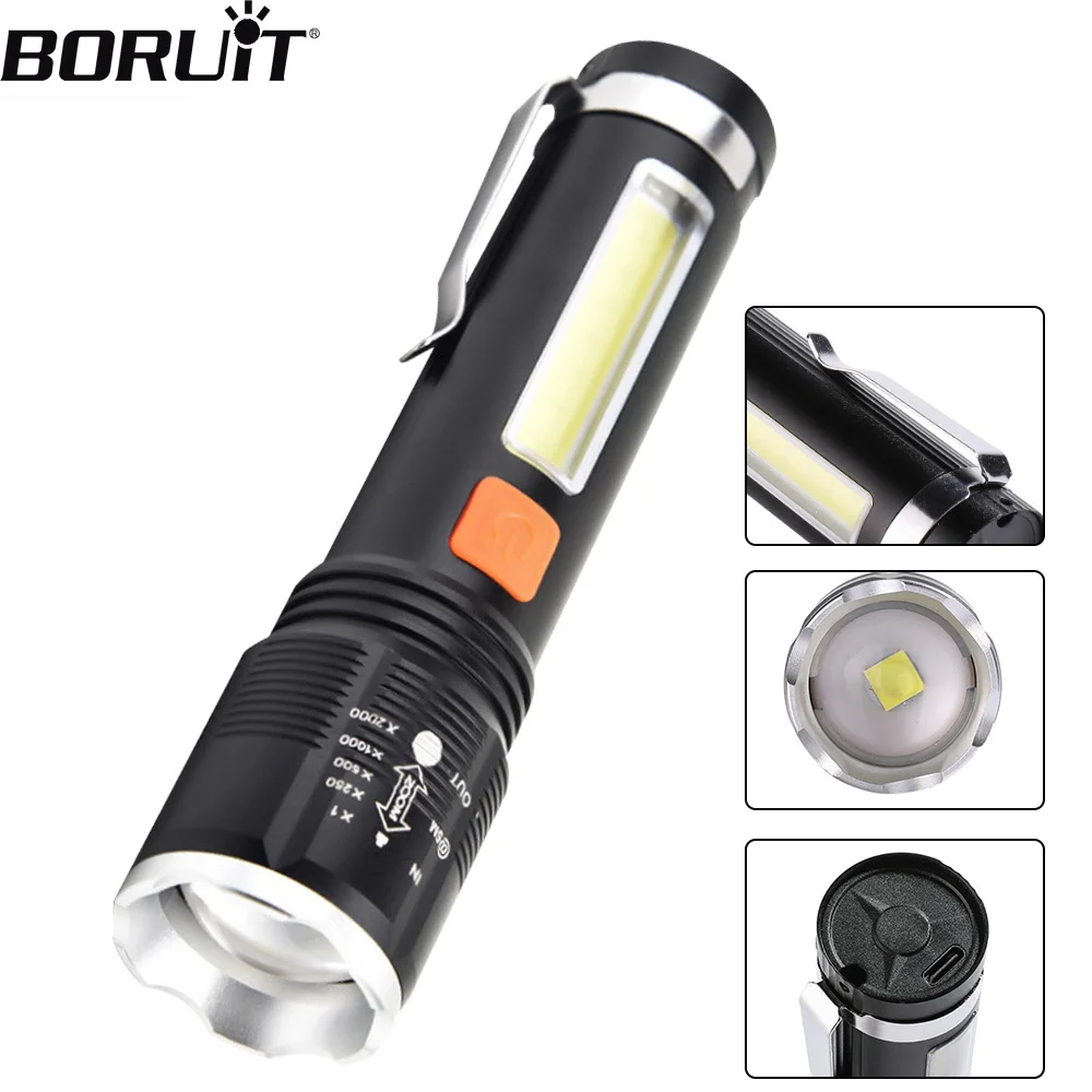 

BORUiT P50 LED Flashlight Portable Telescopic Torch With COB 4-Modes Type-C Rechargeable High Power Flashlight Camping Fishing