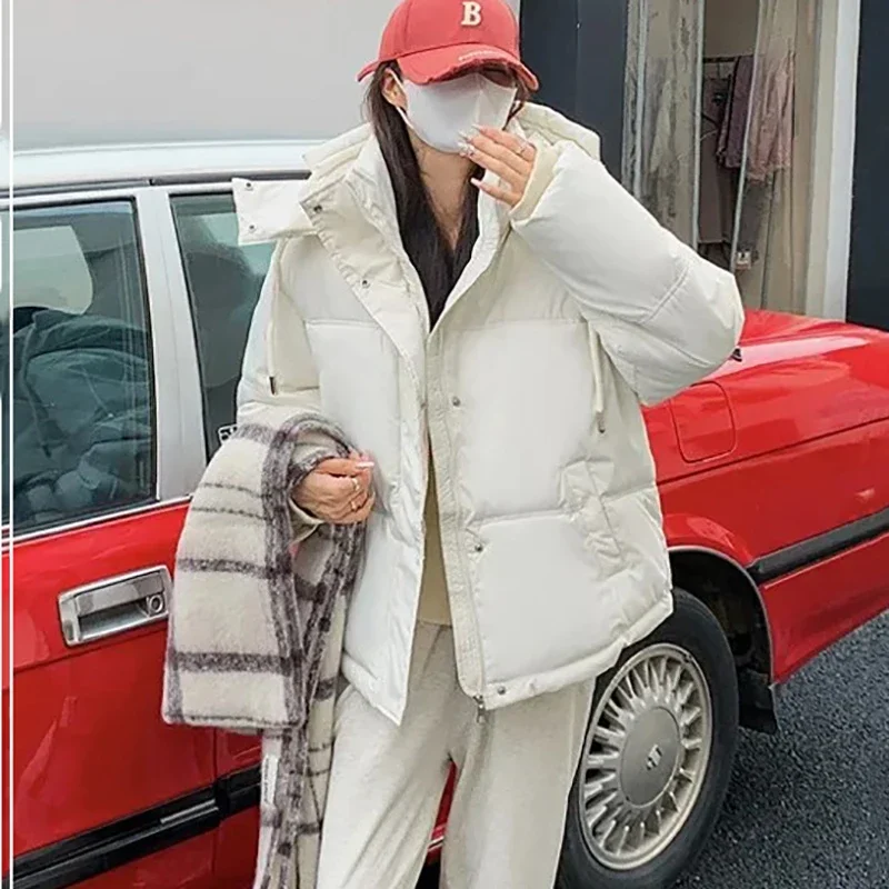 

Женская хлопковая куртка-пуховик, зимняя теплая толстая короткая парка с длинными рукавами и капюшоном, женские свободные стеганые стеганые пальто, верхняя одежда