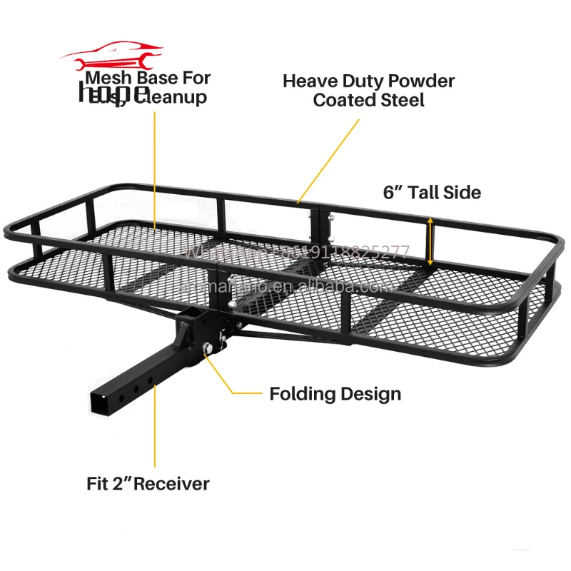 500 Lbs Heavy Duty Capacity Receiver Luggage Basket Hitch Fold Up for SUV Pickup Camping Traveling Folding Cargo Rack Carrier