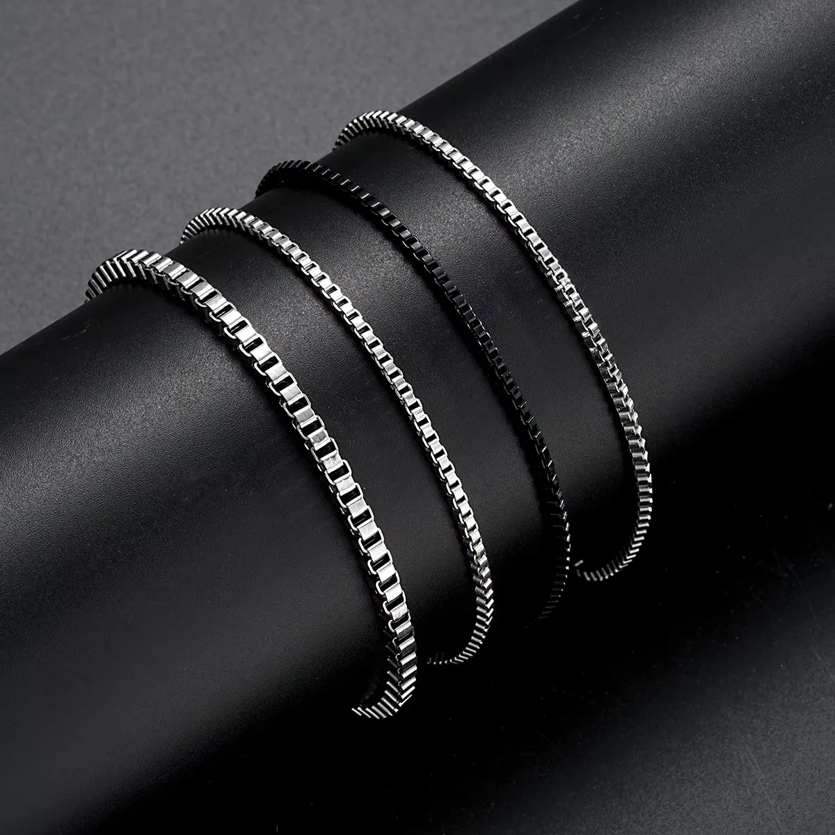 4Pcs/Set Stainless Steel Adjustable Box Chain Bracelets for Men Simple Vintage Silver Color Cuban Bracelets Sets Party Jewelry image 2