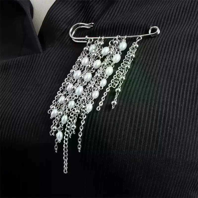 Elegant Pearl Chain Tassel Brooch Fashion Women Clothing Decor Accessories Jewelry Pin Pants Waist Adjust Pins Bag Pendant Gifts