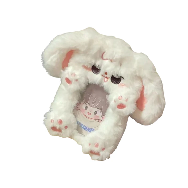 Cute Kawaii Plush Rabbit Card Display Holder Cartoon Photo Protective Display Sleeves Students Bag Pendant Decoration Gifts