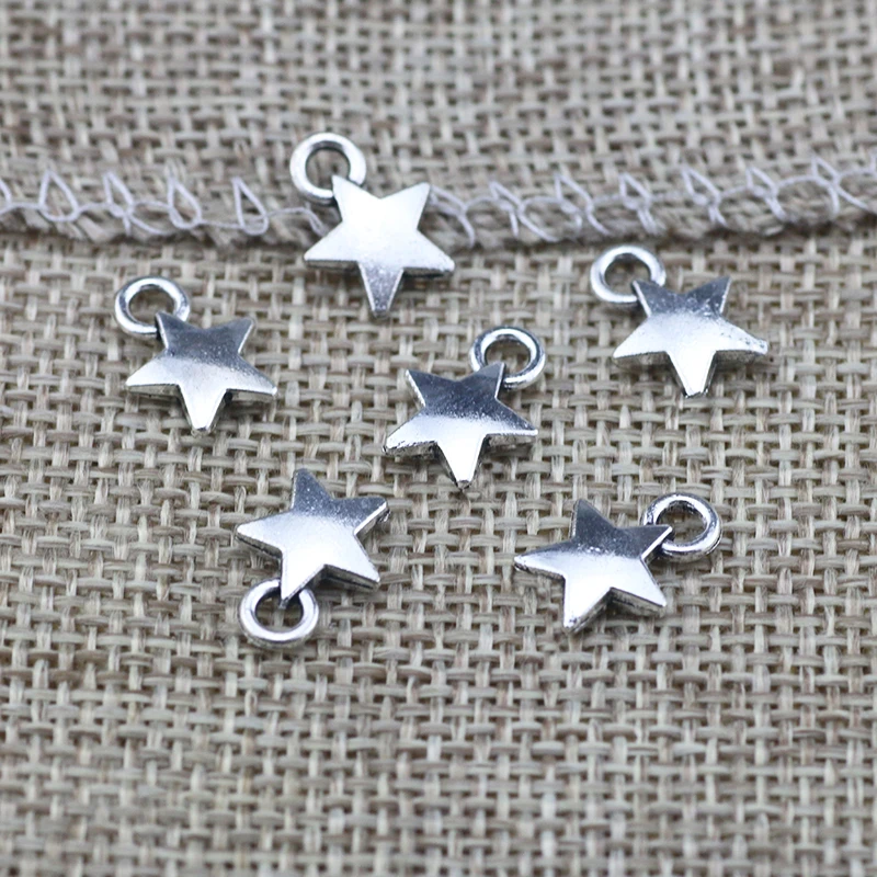 50 Pieces/lot  9x12mm Antique Silver Color Star Charms DIY Necklace Bracelet Pendant Handcraft Jewelry