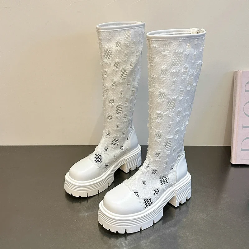 

Summer New Women Shoes Fashion Mesh Summer Boots for Woman Exquisite Comfort Platform Knee High Boots Designer Shoes Botas Mujer