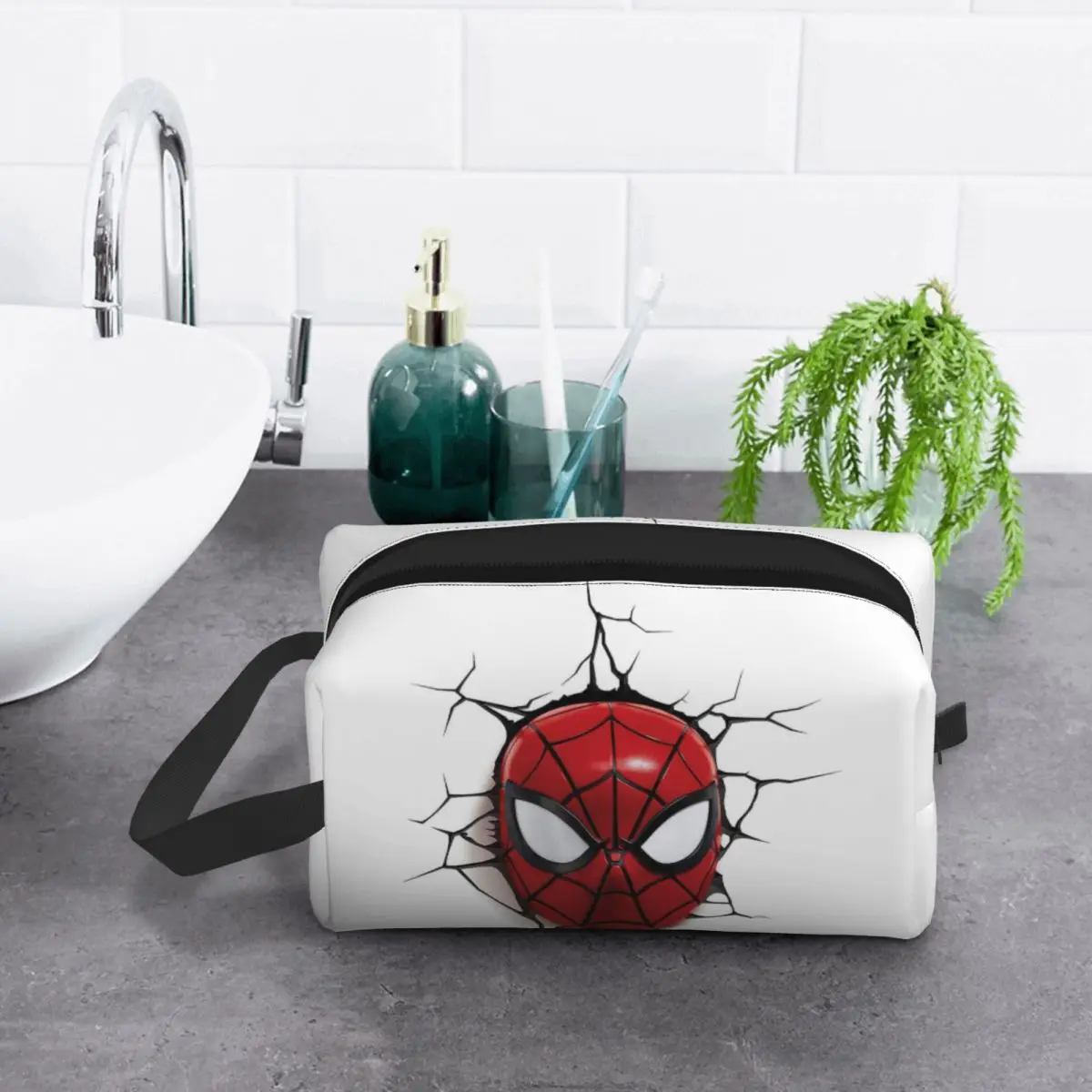 Borsa da toilette da parete Spiderman da viaggio personalizzata borsa da toilette portatile per il trucco del ceppo della testa per le donne scatola