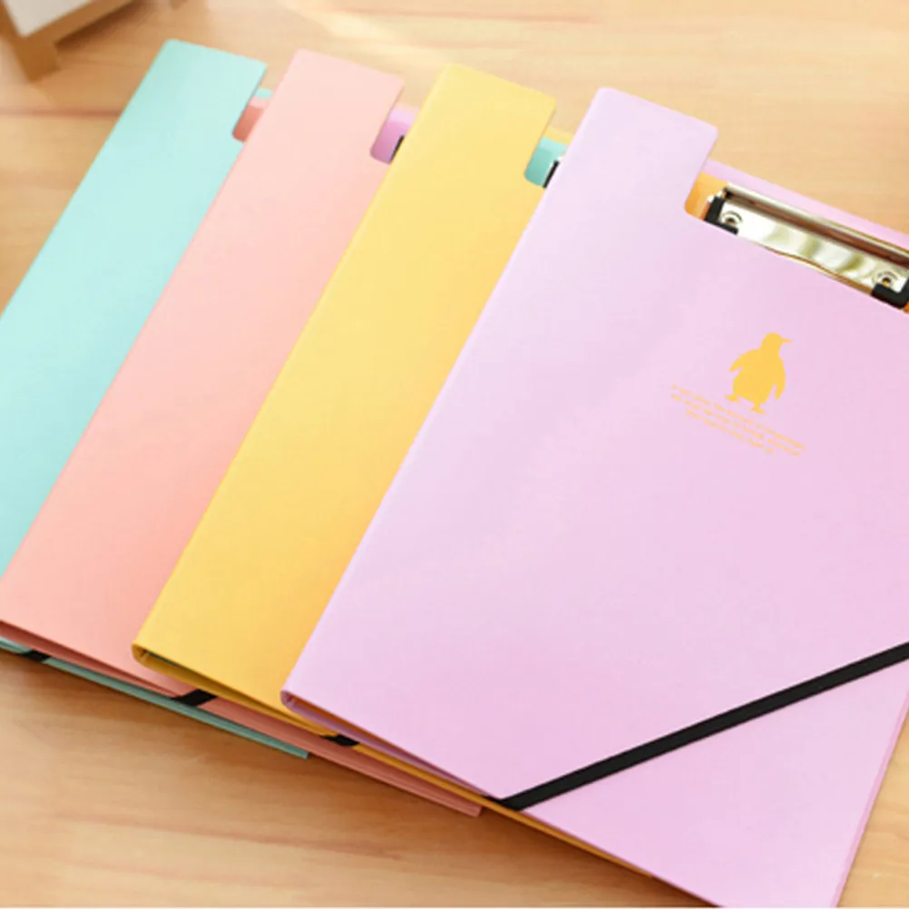 Creative A4 File Holder Double Clip Document Folder Data Paper Clipboard Purple Stretch Bandage Office Stationery Organizer view 2