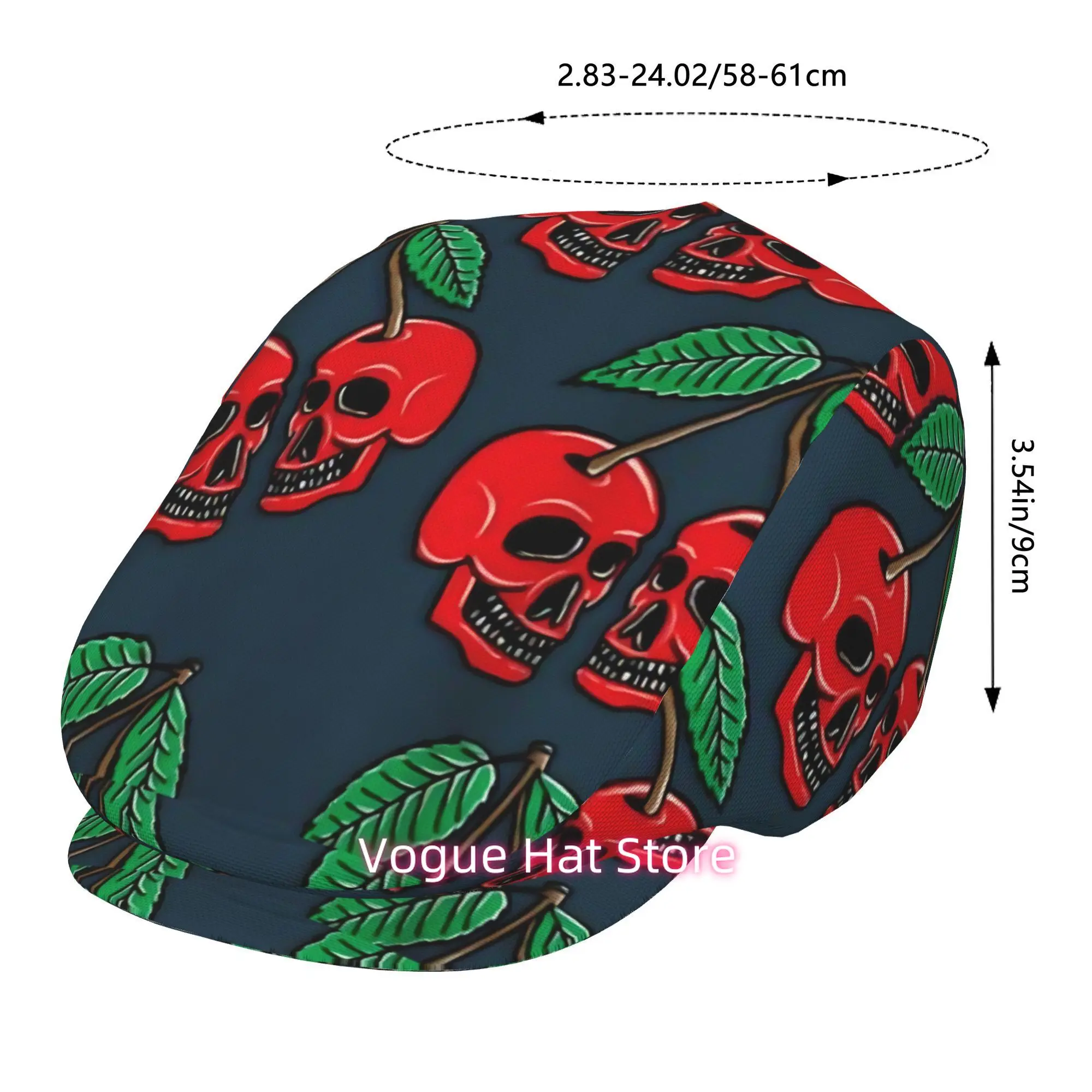 1pc of a Cherry Skull Head Flat Design Beret, a Vintage Newsboy Cap, Suitable for Everyone, an Essential Fashion Item for Both O