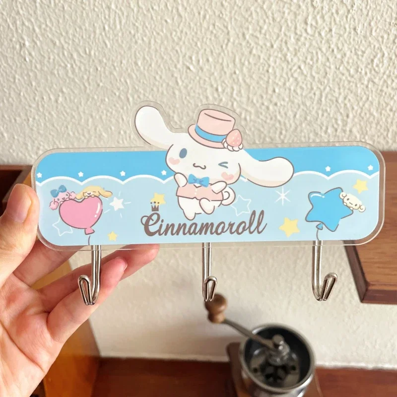 Kawaii sanrio multi fileira gancho cinnamoroll kuromi minha melodia bonito estudante quarto cozinha parede sem perfuração gancho presentes das meninas