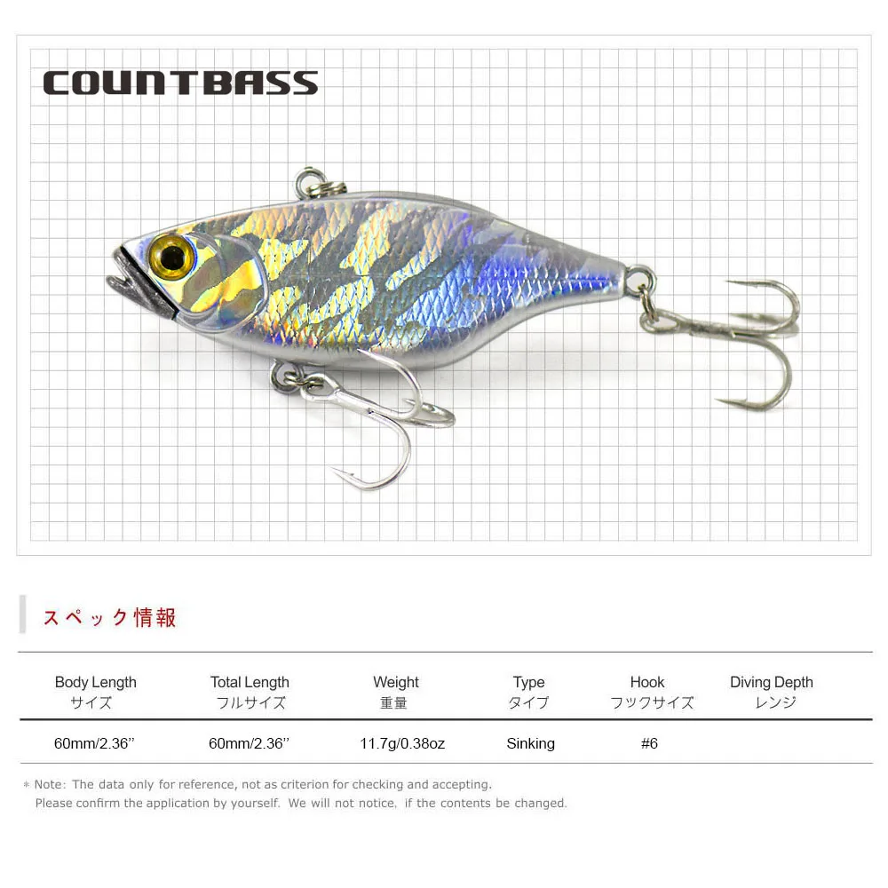 Count bass 60mm 2-1/4 "3/8g 11,7 oz. Vibrations köder Wobbler lipless Kurbel köder Angler Angel köder la peche au leurre Hardbaits – Detail 5