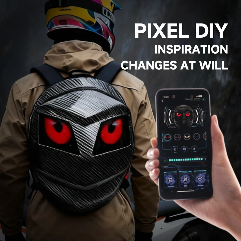 

LOY Black Knight Smart Custom Designer Large Capacity Outdoor Motorcycle Waterproof Men's Casual Sports Led Backpacks With Eyes