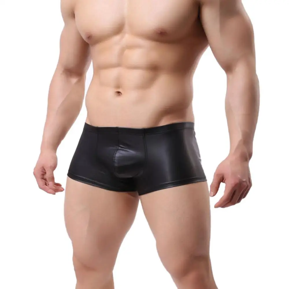 

Fashion Club Men Patent Faux Leather Boxers U Convex Underwear Underpants Men Shorts Boxer Briefs 3D Crotch Boxers Underwear Sho