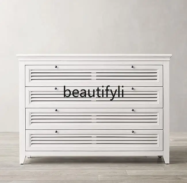 

American Country Style Solid Wood European Style Double Ivory White Vintage Distressed Entryway Cabinet Sideboard