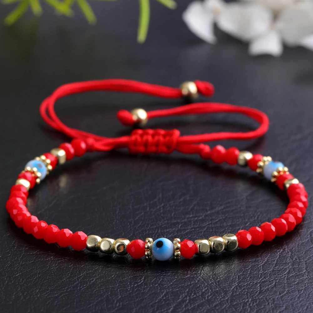 Handmade Adjustable Red String Eyeballs Bracelet Gold Color Beaded Boho Ethnic Protection Jewelry for Women Gift wholesale