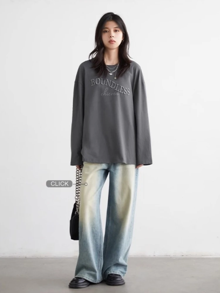 เสื้อสเวตเชิ้ตผู้หญิง CHIC VEN ทรงหลวม สไตล์ลำลอง แขนยาว ปักลายตัวอักษร ผ้าฝ้าย เสื้อคลุมผู้หญิง สำหรับฤดูใบไม้ผลิและฤดูใบไม้ร่วง ปี 2025