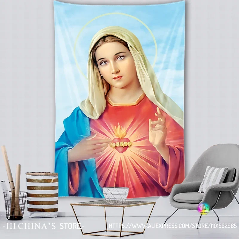 

Virgin Mary Christ Jesus Home Decorative Angel Aesthetic Accessory Wall Hanging Christian Church Mural Decoration Room Decor Art