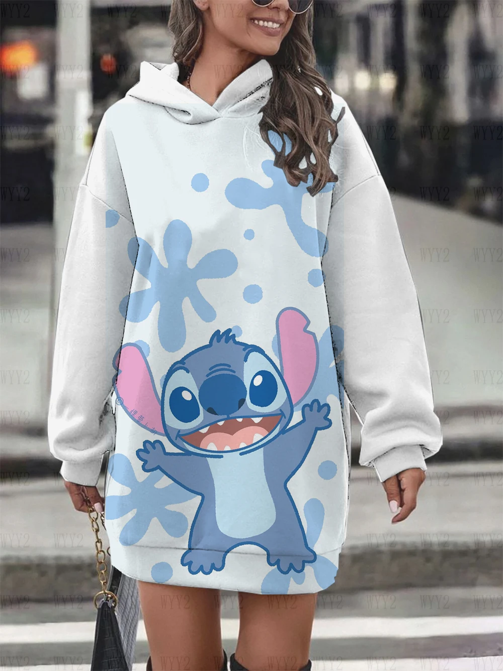 New Women\'s Disney Series Christmas Stitch Printed Pullover Sweatshirt Hooded Dress Casual Fashion Women\'s Clothing